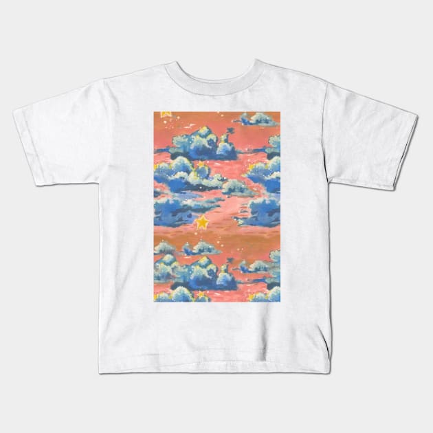 Pink Sky with Blue Clouds Kids T-Shirt by JJLosh